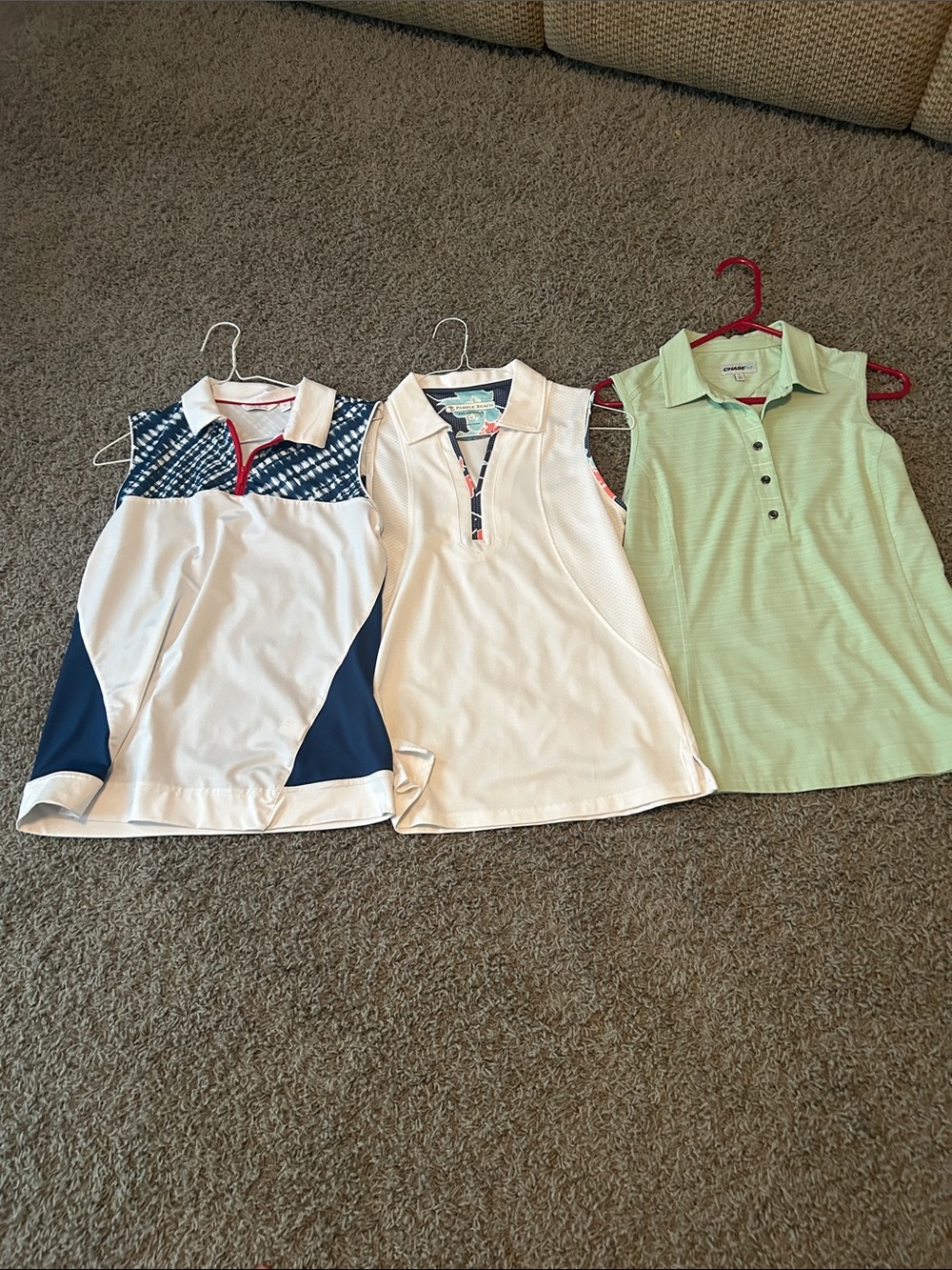 Ladies Sleeveless Polo Top in White and Light Green - Pack of 3